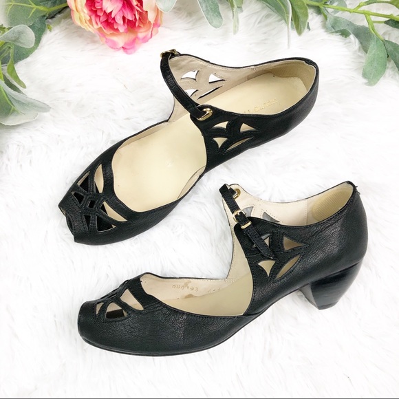 Anthropologie Shoes - ALL BLACK Black Cutout Kid Leather Mary Jane Heels
